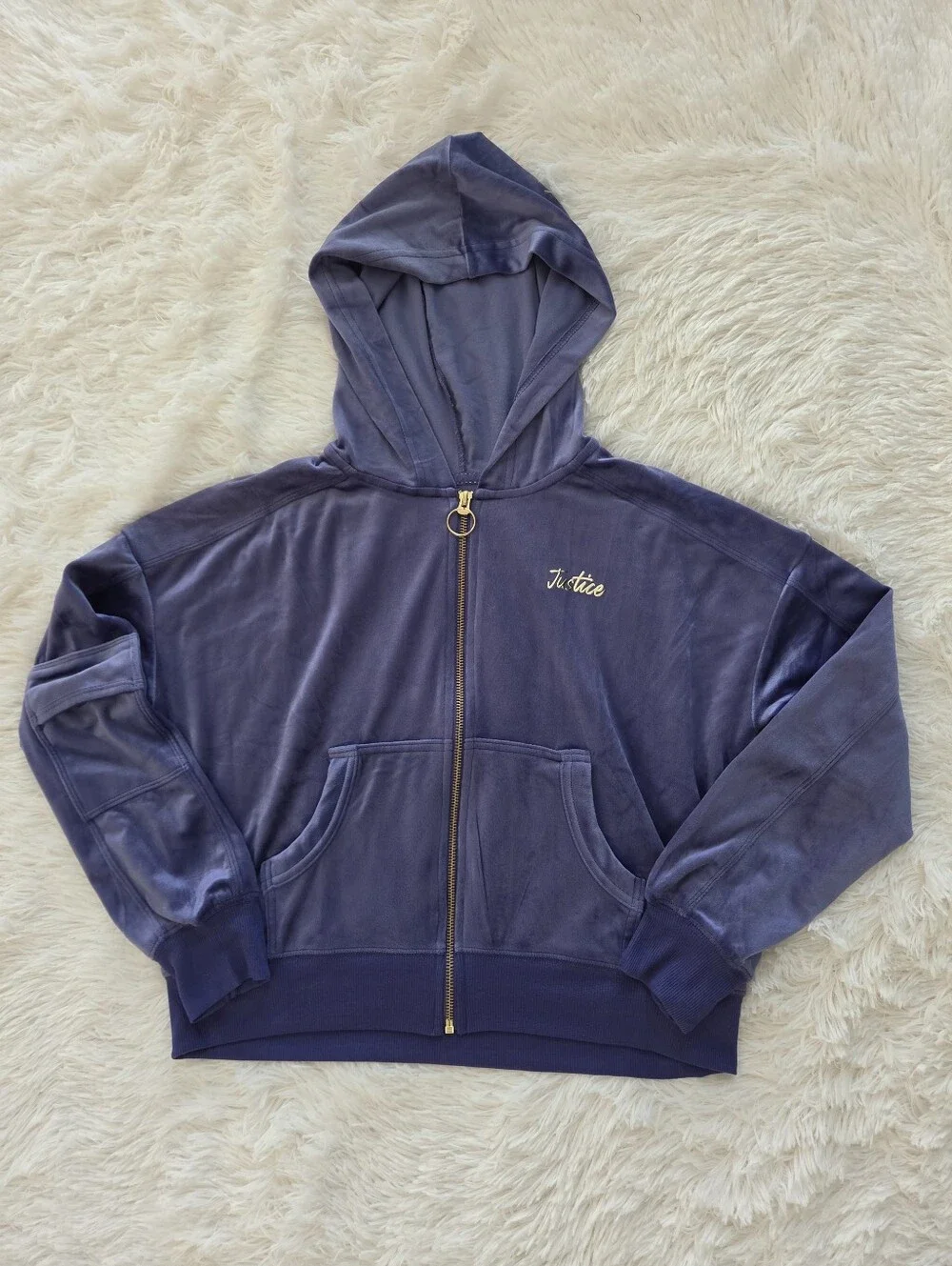 Justice Blue Velour Zip Up Hoodie Track Suit Girls Size L 12/14